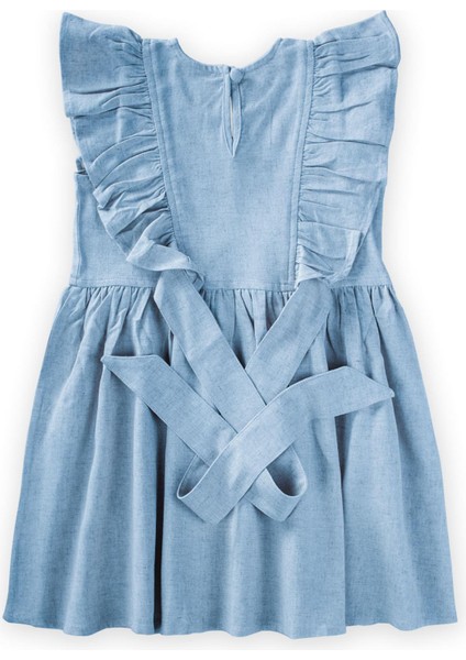 Yanları Bağcıklı Keten Elbise 2-7 Yaş Mavi fiyatları