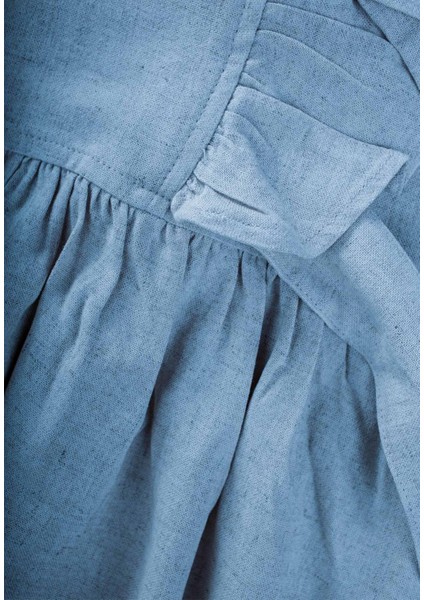 Yanları Bağcıklı Keten Elbise 2-7 Yaş Mavi modelleri