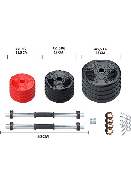 22 kg Grip Plate Multifonksiyonel Turuncu Siyah Halter Seti ve Dambıl Seti