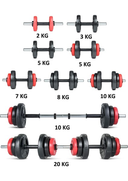 22 kg Grip Plate Multifonksiyonel Turuncu Siyah Halter Seti ve Dambıl Seti