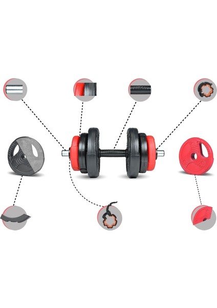 22 kg Grip Plate Multifonksiyonel Turuncu Siyah Halter Seti ve Dambıl Seti