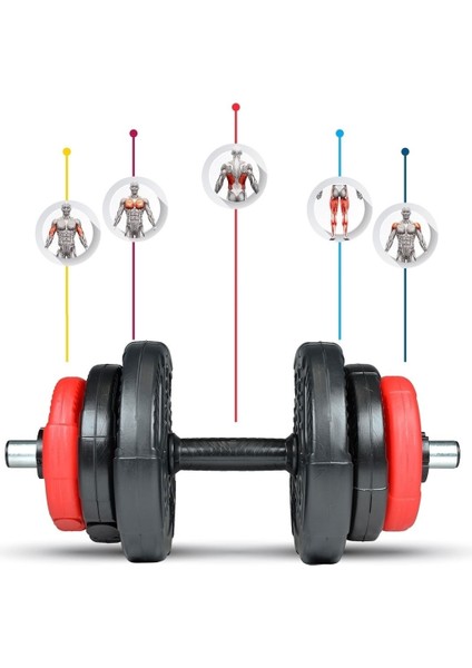 22 kg Grip Plate Multifonksiyonel Turuncu Siyah Halter Seti ve Dambıl Seti