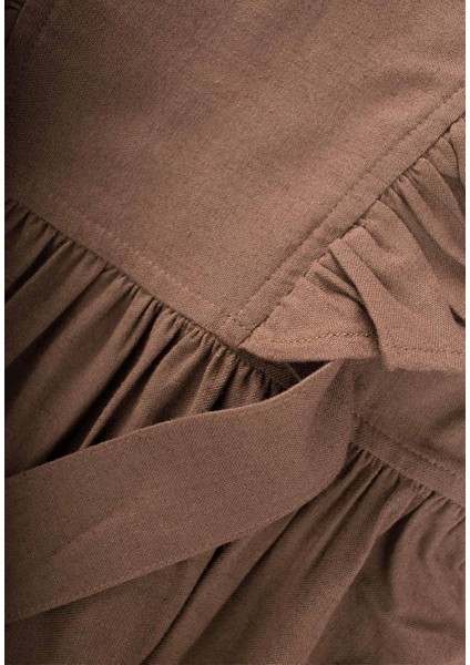 Yanları Bağcıklı Keten Elbise 2-7 Yaş Caramel modelleri