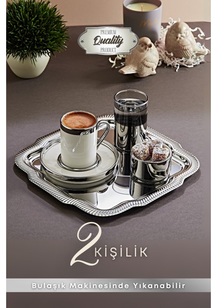 2 Kişilik Tepsili Gold Porselen Fincan Seti Damat Kahvesi-Söz Nişan Türk Kahvesi Kahve Fincanı