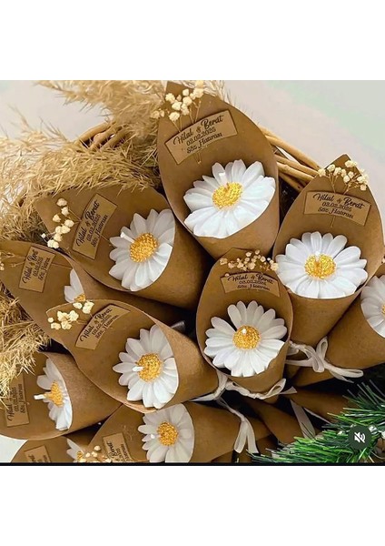 Kişiye Özel Düğün|nişan|söz Hediyelik Papatya Kokulu Buket Mum - 10 Adet