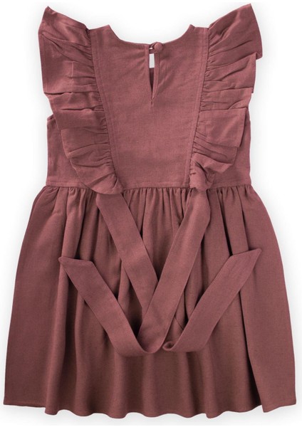 Yanları Bağcıklı Keten Elbise 2-7 Yaş Mürdüm fiyatları