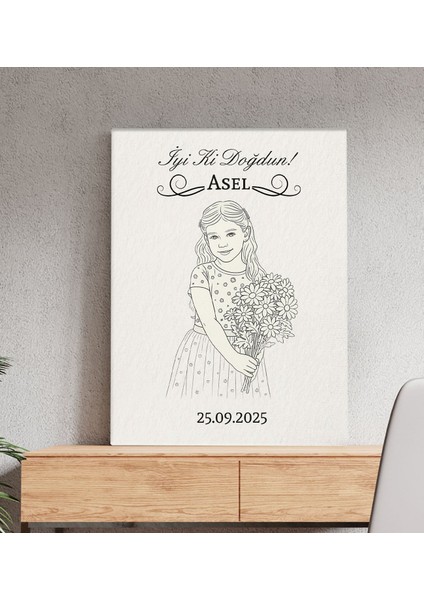 Kişiye Özel Line Art Çizimli Doğum Günü Kanvas TABLO-1(50X70CM), Doğum Günü Hediyesi, Ev Hediyesi fiyatları
