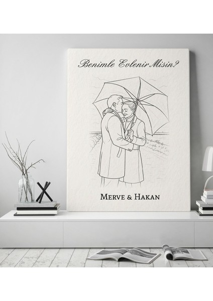 Kişiye Özel Line Art Çizimli Benimle Evlenir Misin Kanvas TABLO-1(50X70CM), Özel Çizim Evlilik Teklifi Tablo, Romantik Evlenme Teklifi Fikri fiyatları
