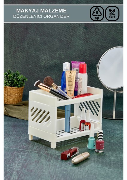 Iki Katlı Çok Amaçlı Düzenleyici, Beyaz, Makyaj ve Banyo Organizasyonu