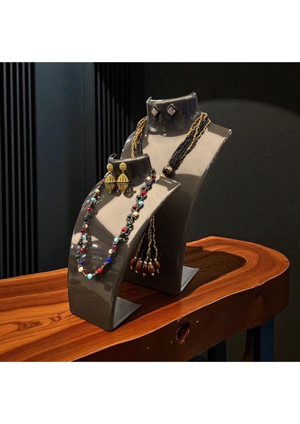 Akrilik Kolye Standı, Takı Teşhir ve Saklama, Antrasit Gri 2'li Set modelleri