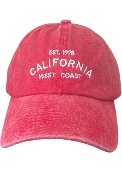 Vintage Görünümlü Unisex Yıkamalı Şapka - Kırmızı