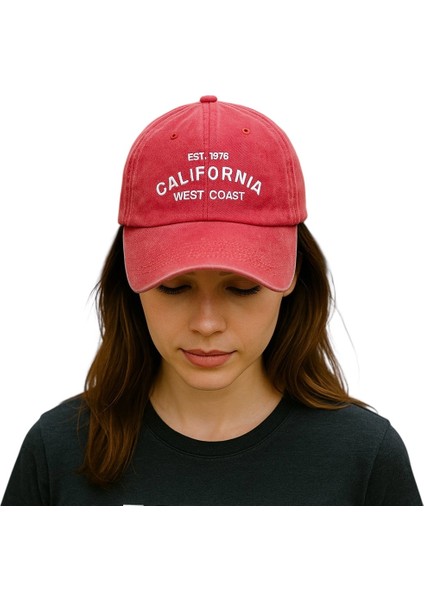 Vintage Görünümlü Unisex Yıkamalı Şapka - Kırmızı fiyatları