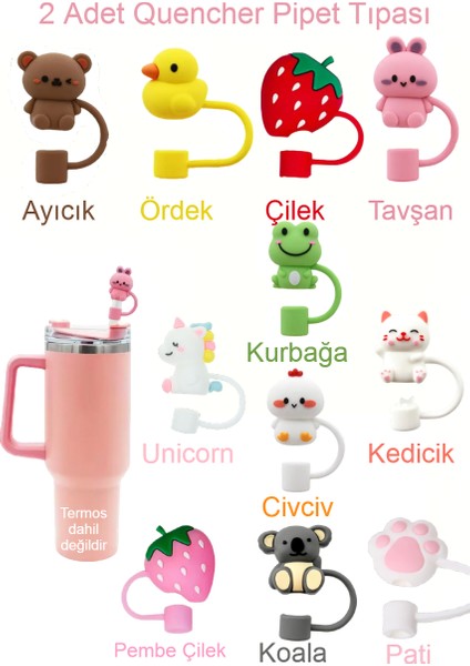 Quencher ve Pipetli Termos Uyumlu Silikon Pipet Tıpası Kapağı Stanleypipet Tıpası 2 Adet