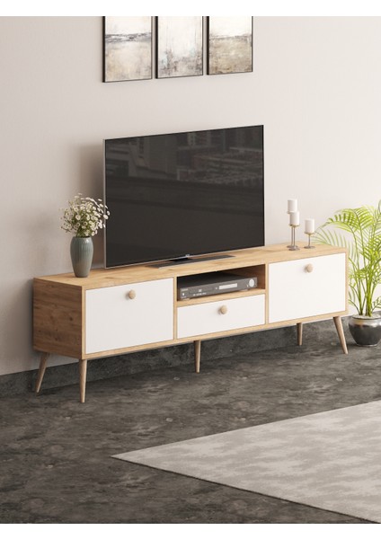 Beyza Ahşap Ayaklı 180 cm Atlantik Beyaz Tv Sehbası