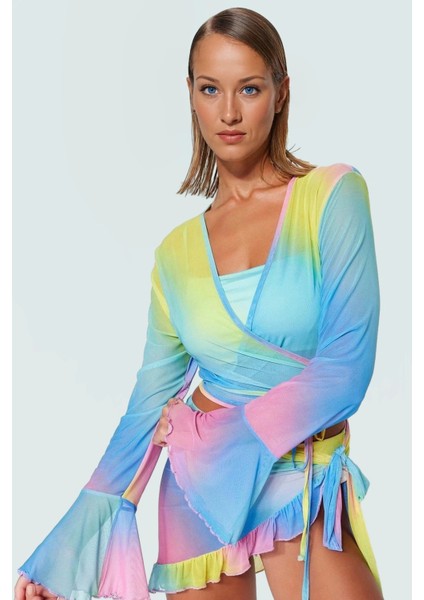 Degrade Desenli Yazlık Plaj Takımı Rahat Fitted Örme Bluz Etek Şık Görünüm Kullanım fiyatları