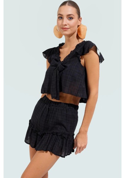 Pamuklu Viskoz Örme Bluz Etek Takım Dik Yaka Reglan Kol Yazlık Plaj Rahat Kullanım Dayanıklı Malzeme