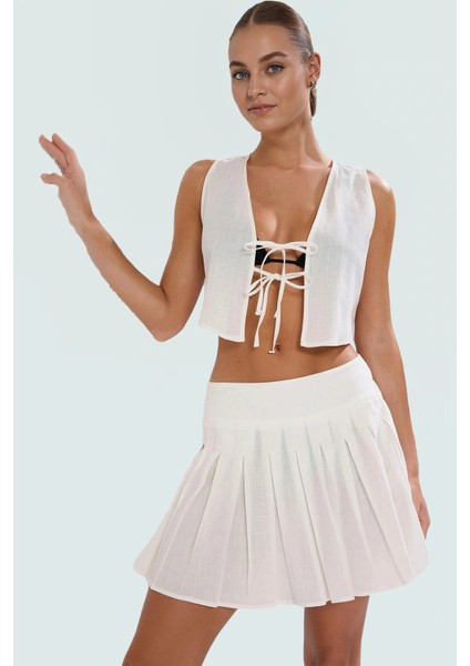 Şık Flamlı Pamuk Bluz Etek Takım Yazın Rahatlığı ve Şıklığı Özenle Seçilmiş Modern Stil