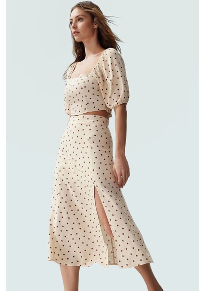 Rahat Yazlık Puantiyeli Viskoz Bluz Etek Takımı Kısa Kollu A Line Profesyonel Görünüm fiyatları