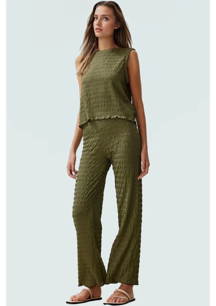 Regular Kalıp Bluz Pantolon Takım Esnek Örme Kumaş Günlük Stil Profesyonel Görünüm