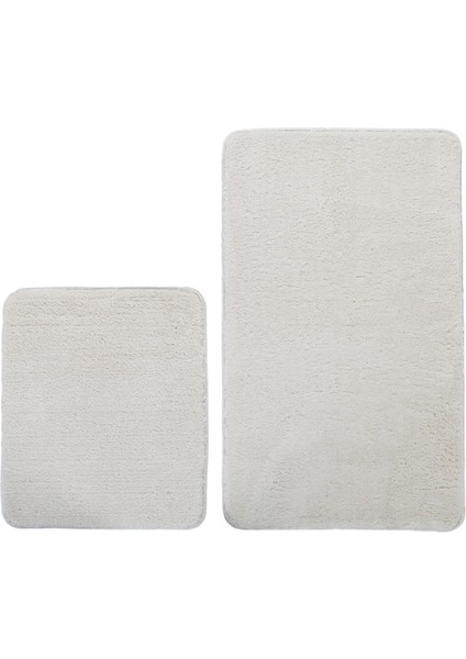 2'li Peluş Banyo Paspası Takımı – Yumuşak Kaymaz Tabanlı Klozet Takımı 60X50 - 60X100 Krem