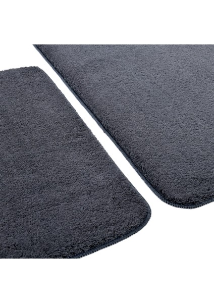 2'li Peluş Banyo Paspası Takımı – Yumuşak Kaymaz Tabanlı Klozet Takımı 60X50 - 60X100 Koyu Gri