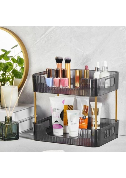 Gri Çok Amaçlı Çift Katlı Organizer Raf Metal Çubuk