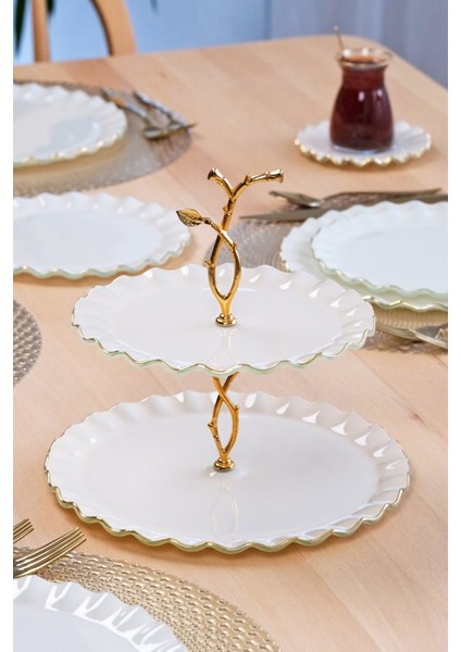 Solid Krem Wavy Altın Yaldızlı 6 Kişilik 26 Parça Pasta Takımı