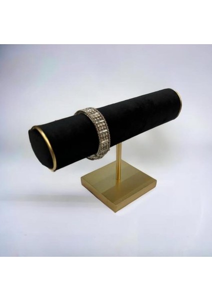 Şık Tekli Silindir Takı Standı, Siyah Renkli ve Modern Tasarım