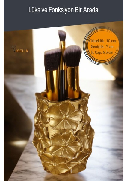 Altın Renkli Makyaj Organizeri ve Fırça Seti 16 Parça, Şık ve Pratik Tasarım fiyatları