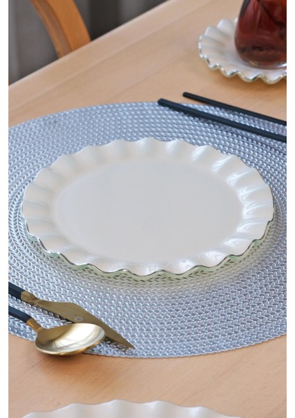 Solid Krem Wavy Platin Yaldızlı 6 Kişilik 26 Parça Pasta Takımı