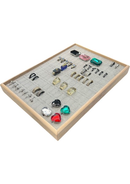 Gri Ahşap Yüzük ve Takı Düzeni, 34,5X24,5X2,5 Cm, Şık ve Işlevsel Tasarım