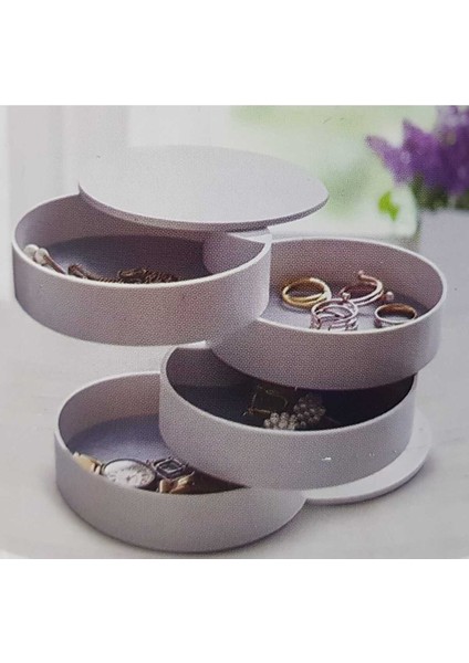 Beyaz 4 Katlı Çok Katlı Aksesuar ve Takı Saklama Kutusu