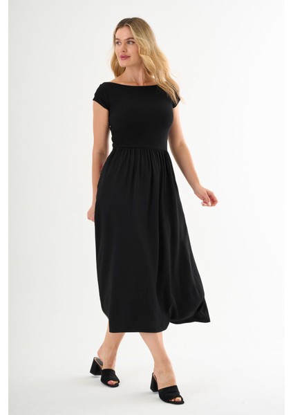 Alexandergardı Kısa Kollu Midi Boy Siyah Elbise