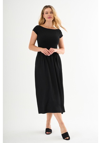 Alexandergardı Kısa Kollu Midi Boy Siyah Elbise fiyatları