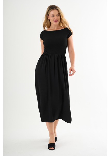 Alexandergardı Kısa Kollu Midi Boy Siyah Elbise modelleri