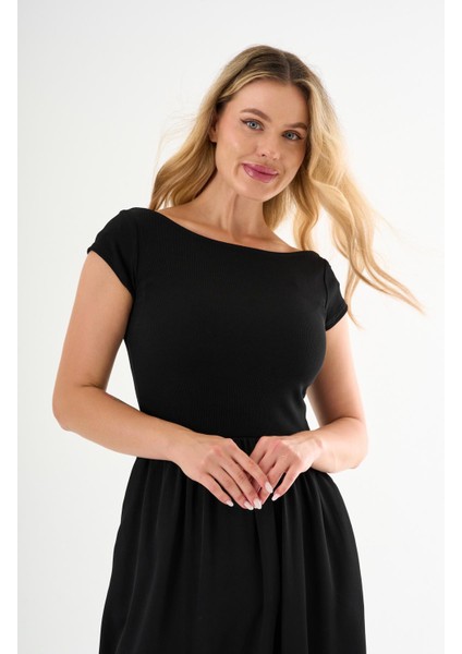 Alexandergardı Kısa Kollu Midi Boy Siyah Elbise fırsatları