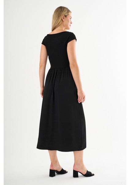 Alexandergardı Kısa Kollu Midi Boy Siyah Elbise indirimleri