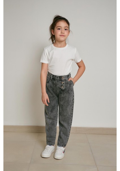 Yigit Butik Yan Dügmeli Kız Çocuk Jean Pantolon