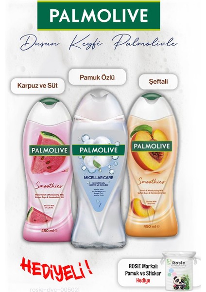 3'lü Duş Jeli Pamuk Özlü 500 ml Şefali 450 ml Karpuz 450 ml Rosıe Hediye