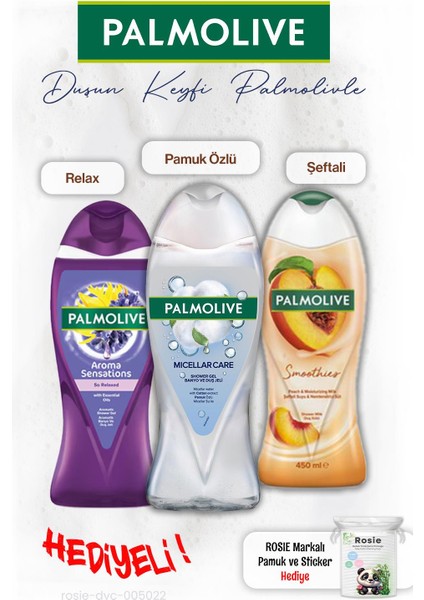 3'lü Duş Jeli Relax 500 ml Pamuk Özlü 500 ml Şeftali 450 ml Rosıe Hediye