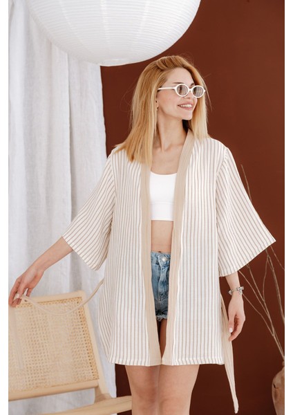 4 Kat Müslin Kimono - Beige