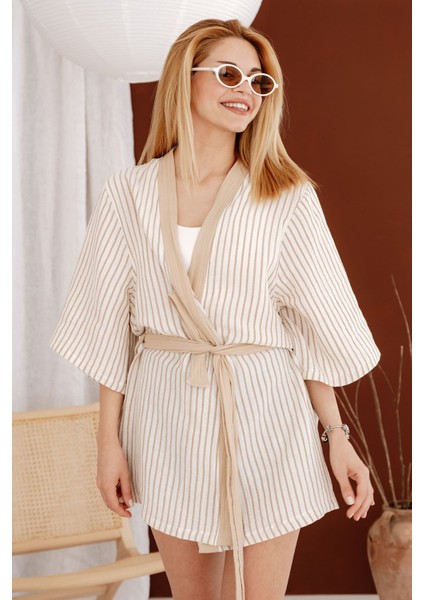 4 Kat Müslin Kimono - Beige indirimleri