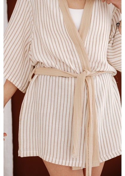 4 Kat Müslin Kimono - Beige