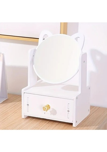 Beyaz Çekmeceli Masaüstü Çok Bölmeli Dönebilinen Ayna
