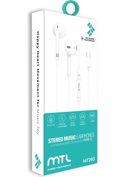 Honor 20S Uyumlu Tak Çalıştır Stero Type-C Kulaklık MT-A293