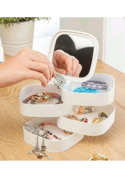 4 Katlı Aynalı Kare Dönebilen Takı Organizer, Şık ve Mini Boy, 11X11 cm fiyatları