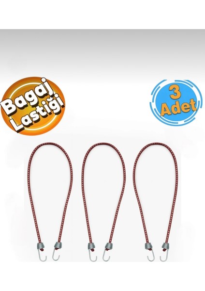 Kancalı Oto Araç Bagaj Lastiği Sabitleme Yük Taşıma Lastik 5 mm x 75 cm (3 Adet)