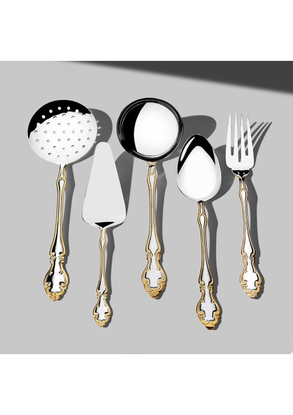 Adriana Altın Sade 5 Parça Paslanmaz Çelik Servis Takımı