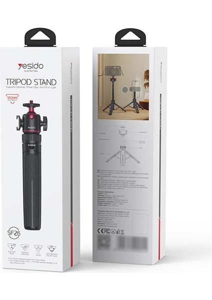 Yesıdo SF26 5 Bölümlü Uzatılabilir Küresel Başlı Gimbal Katlanır Tripod Standı