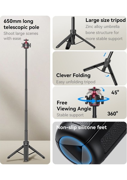 Yesıdo SF26 5 Bölümlü Uzatılabilir Küresel Başlı Gimbal Katlanır Tripod Standı